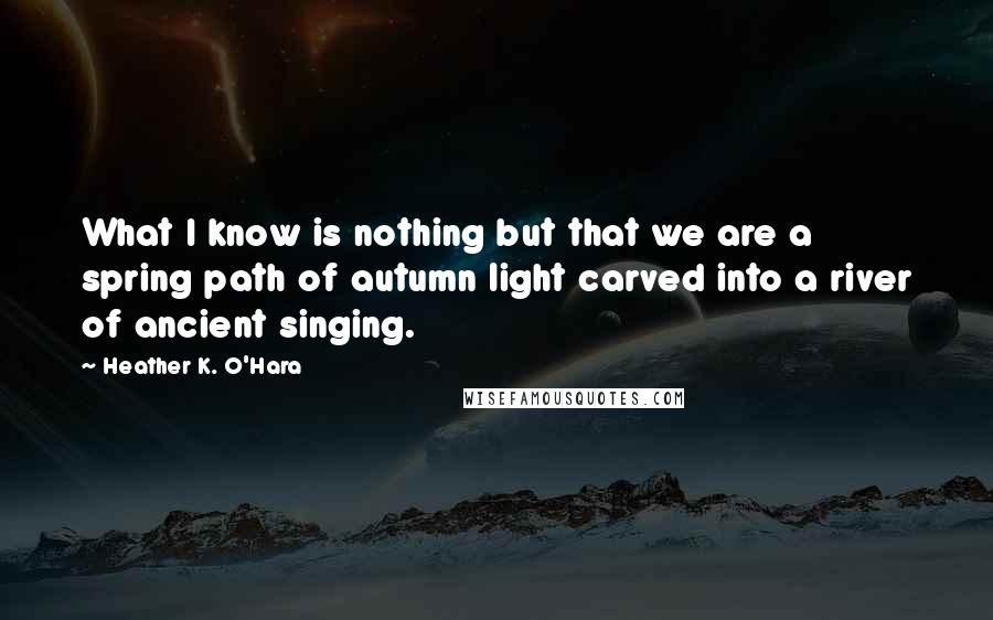 Heather K. O'Hara Quotes: What I know is nothing but that we are a spring path of autumn light carved into a river of ancient singing.