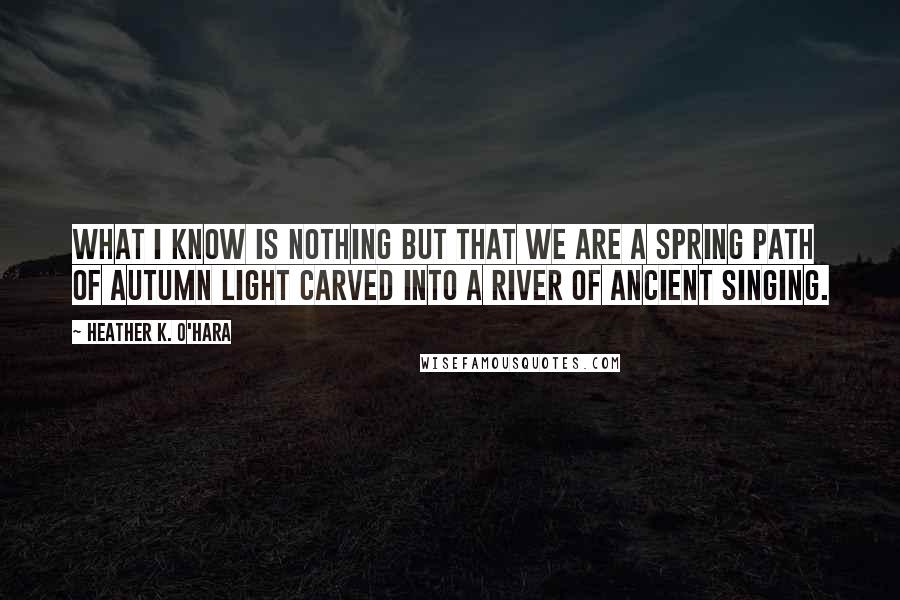 Heather K. O'Hara Quotes: What I know is nothing but that we are a spring path of autumn light carved into a river of ancient singing.