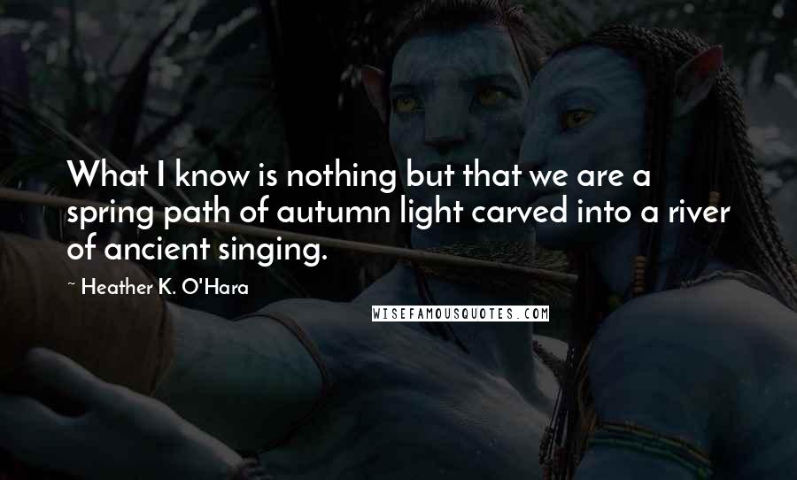 Heather K. O'Hara Quotes: What I know is nothing but that we are a spring path of autumn light carved into a river of ancient singing.