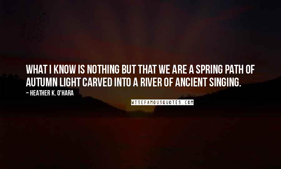 Heather K. O'Hara Quotes: What I know is nothing but that we are a spring path of autumn light carved into a river of ancient singing.