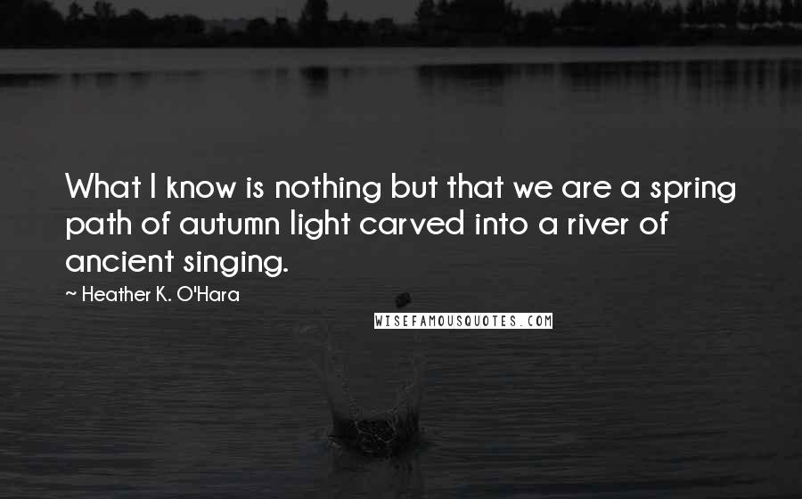 Heather K. O'Hara Quotes: What I know is nothing but that we are a spring path of autumn light carved into a river of ancient singing.