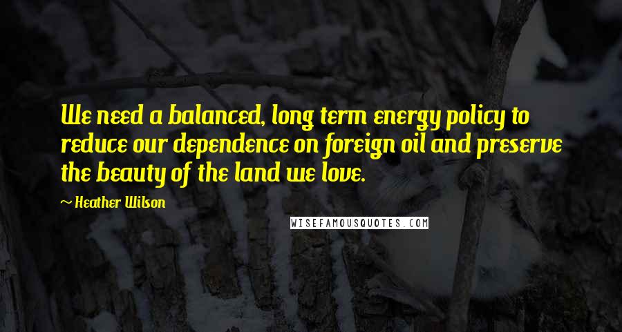 Heather Wilson Quotes: We need a balanced, long term energy policy to reduce our dependence on foreign oil and preserve the beauty of the land we love.