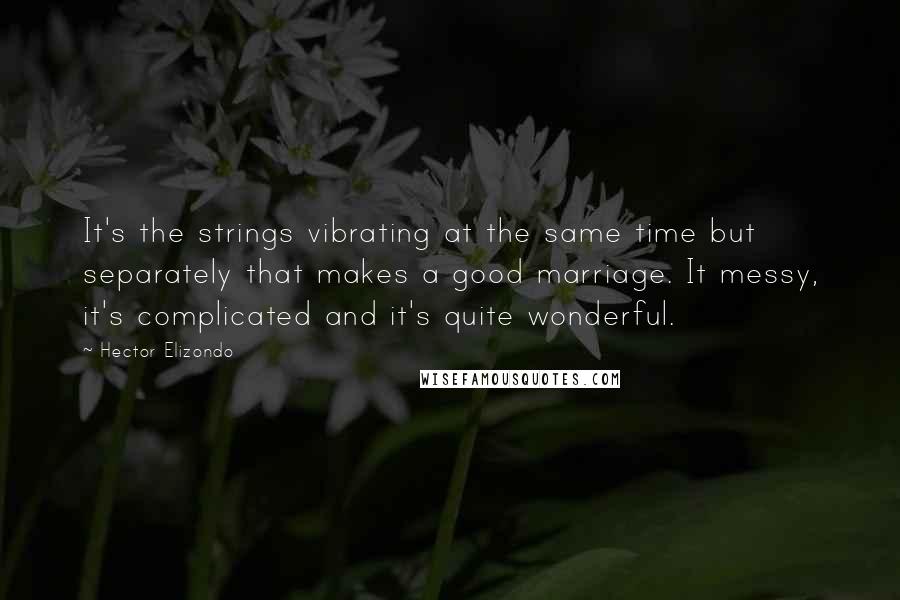 Hector Elizondo Quotes: It's the strings vibrating at the same time but separately that makes a good marriage. It messy, it's complicated and it's quite wonderful.