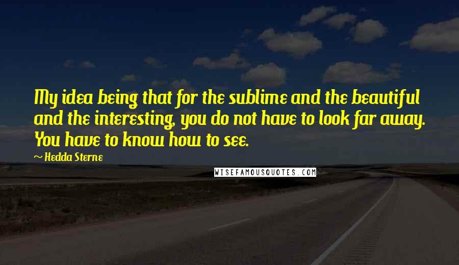 Hedda Sterne Quotes: My idea being that for the sublime and the beautiful and the interesting, you do not have to look far away. You have to know how to see.