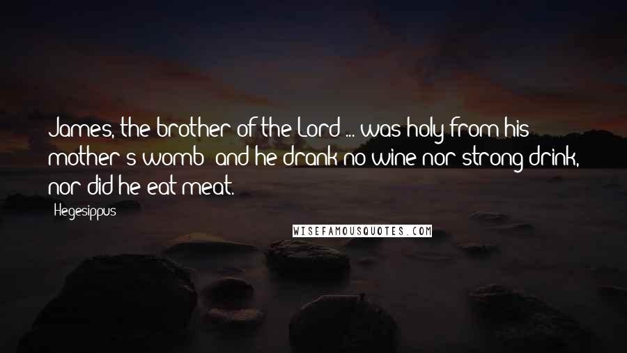 Hegesippus Quotes: James, the brother of the Lord ... was holy from his mother's womb; and he drank no wine nor strong drink, nor did he eat meat.