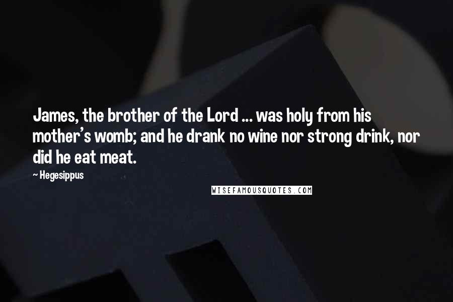 Hegesippus Quotes: James, the brother of the Lord ... was holy from his mother's womb; and he drank no wine nor strong drink, nor did he eat meat.