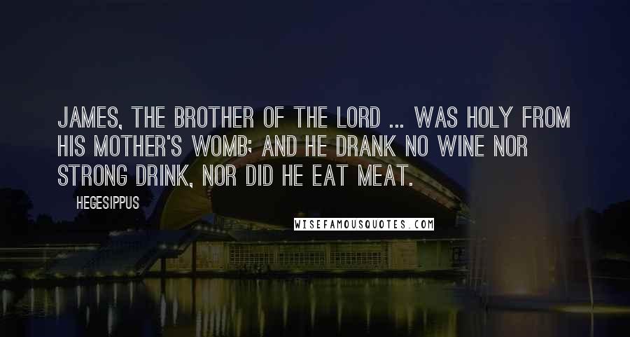 Hegesippus Quotes: James, the brother of the Lord ... was holy from his mother's womb; and he drank no wine nor strong drink, nor did he eat meat.
