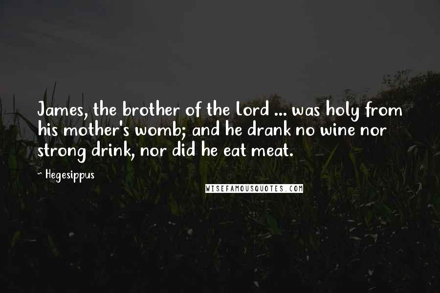 Hegesippus Quotes: James, the brother of the Lord ... was holy from his mother's womb; and he drank no wine nor strong drink, nor did he eat meat.