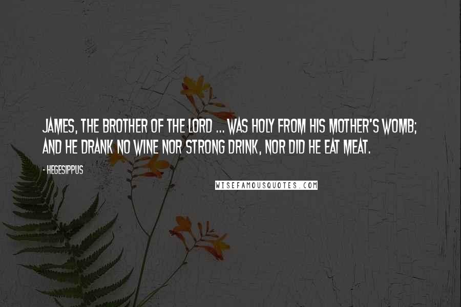 Hegesippus Quotes: James, the brother of the Lord ... was holy from his mother's womb; and he drank no wine nor strong drink, nor did he eat meat.