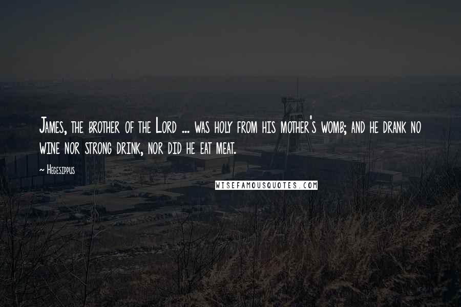 Hegesippus Quotes: James, the brother of the Lord ... was holy from his mother's womb; and he drank no wine nor strong drink, nor did he eat meat.