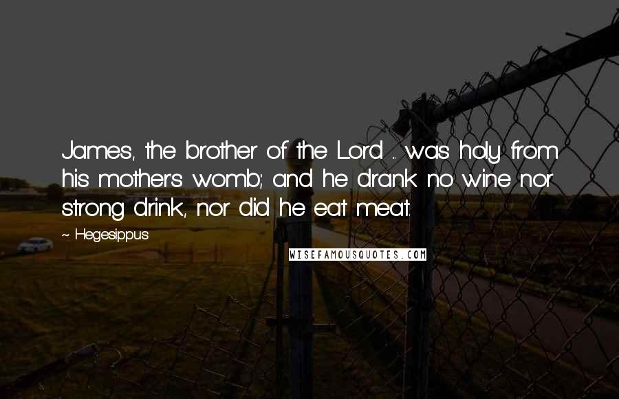 Hegesippus Quotes: James, the brother of the Lord ... was holy from his mother's womb; and he drank no wine nor strong drink, nor did he eat meat.