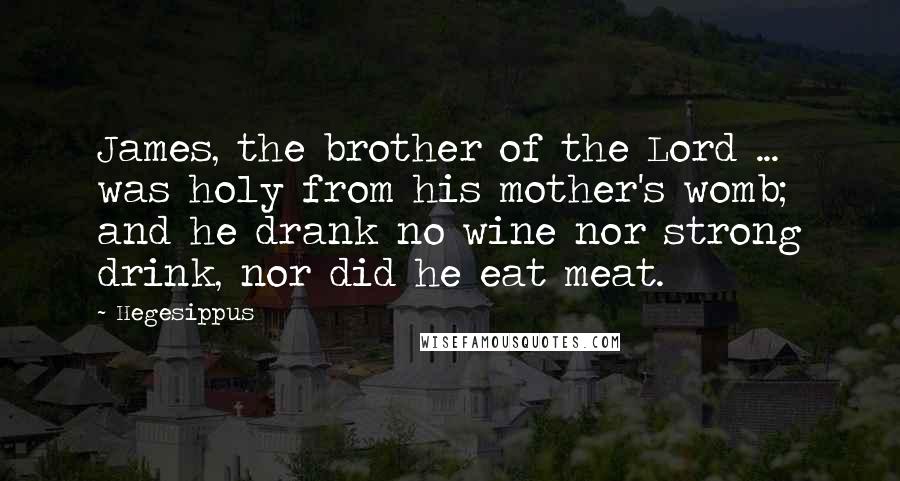 Hegesippus Quotes: James, the brother of the Lord ... was holy from his mother's womb; and he drank no wine nor strong drink, nor did he eat meat.