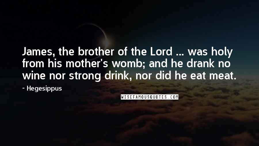 Hegesippus Quotes: James, the brother of the Lord ... was holy from his mother's womb; and he drank no wine nor strong drink, nor did he eat meat.