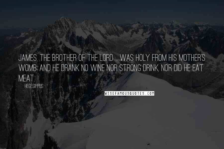 Hegesippus Quotes: James, the brother of the Lord ... was holy from his mother's womb; and he drank no wine nor strong drink, nor did he eat meat.