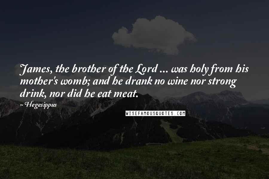 Hegesippus Quotes: James, the brother of the Lord ... was holy from his mother's womb; and he drank no wine nor strong drink, nor did he eat meat.