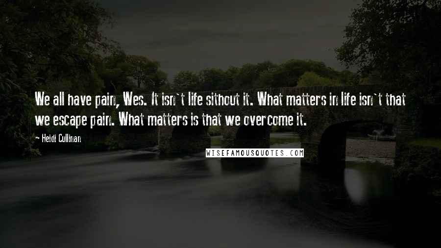 Heidi Cullinan Quotes: We all have pain, Wes. It isn't life sithout it. What matters in life isn't that we escape pain. What matters is that we overcome it.