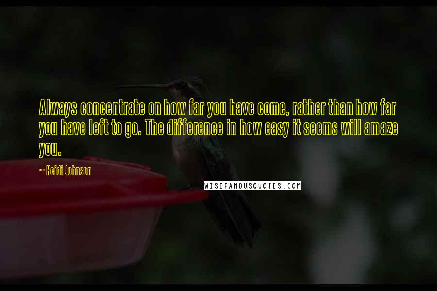 Heidi Johnson Quotes: Always concentrate on how far you have come, rather than how far you have left to go. The difference in how easy it seems will amaze you.