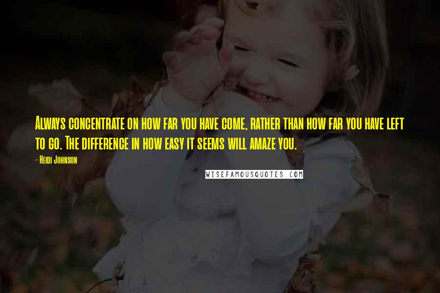 Heidi Johnson Quotes: Always concentrate on how far you have come, rather than how far you have left to go. The difference in how easy it seems will amaze you.