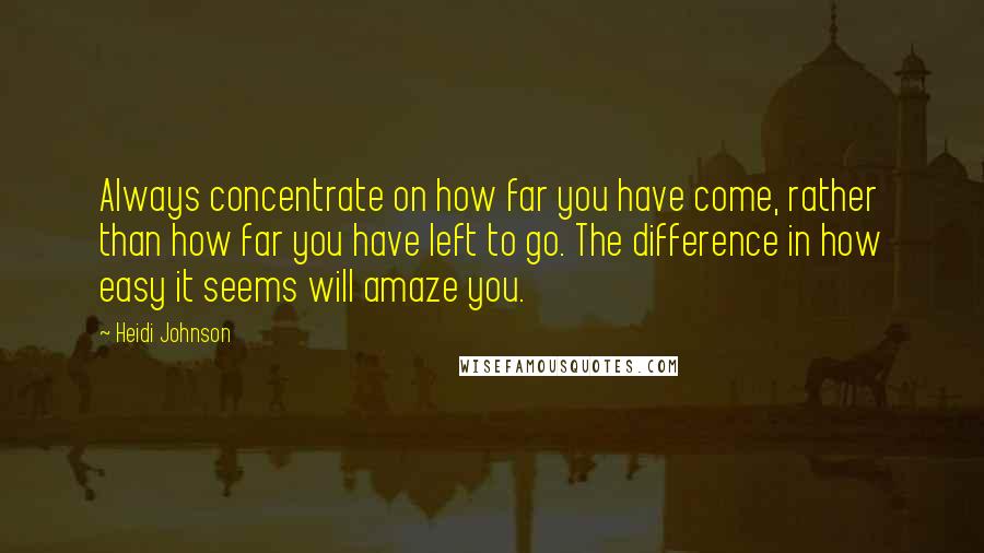 Heidi Johnson Quotes: Always concentrate on how far you have come, rather than how far you have left to go. The difference in how easy it seems will amaze you.