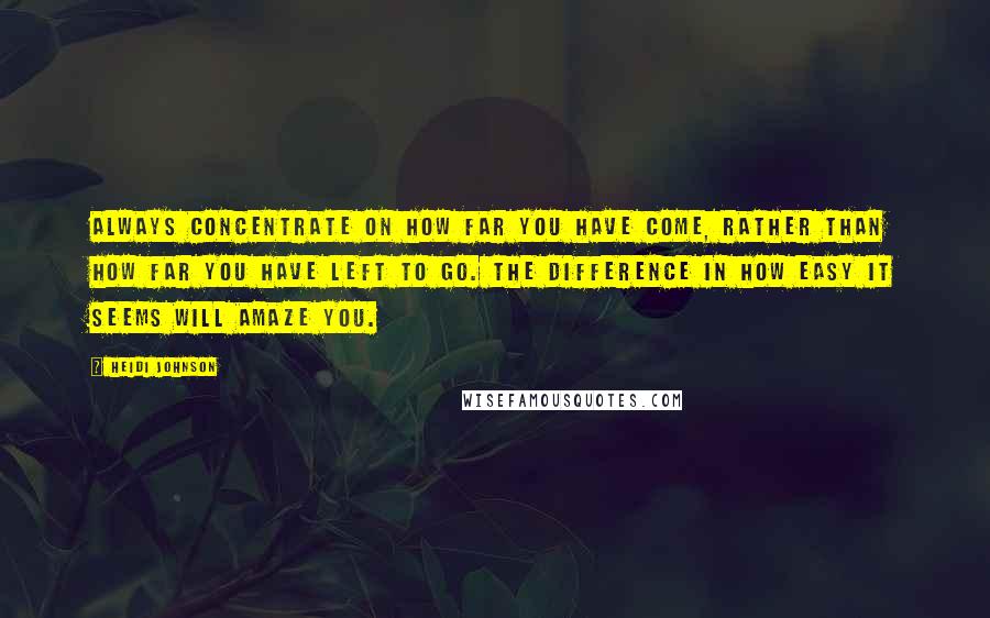 Heidi Johnson Quotes: Always concentrate on how far you have come, rather than how far you have left to go. The difference in how easy it seems will amaze you.