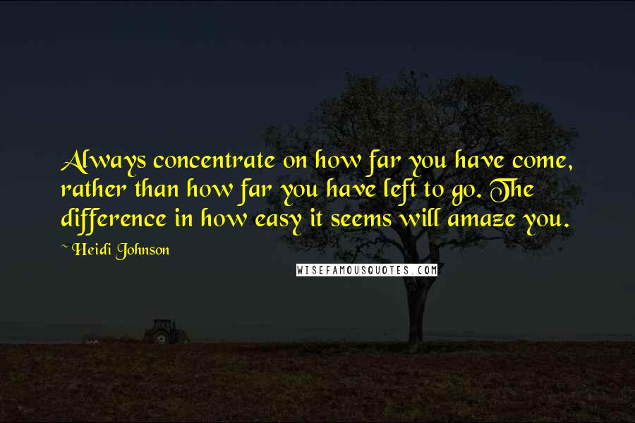 Heidi Johnson Quotes: Always concentrate on how far you have come, rather than how far you have left to go. The difference in how easy it seems will amaze you.