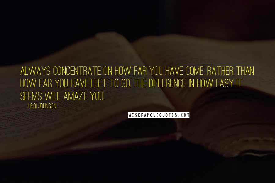 Heidi Johnson Quotes: Always concentrate on how far you have come, rather than how far you have left to go. The difference in how easy it seems will amaze you.