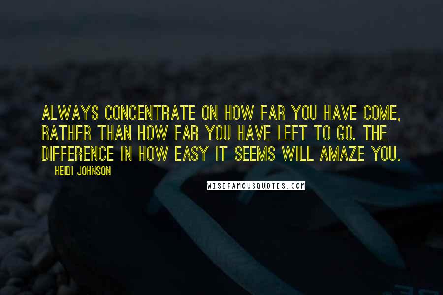 Heidi Johnson Quotes: Always concentrate on how far you have come, rather than how far you have left to go. The difference in how easy it seems will amaze you.