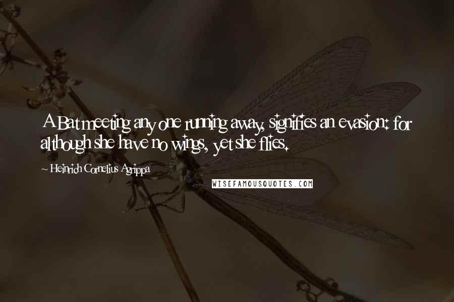 Heinrich Cornelius Agrippa Quotes: A Bat meeting any one running away, signifies an evasion: for although she have no wings, yet she flies.