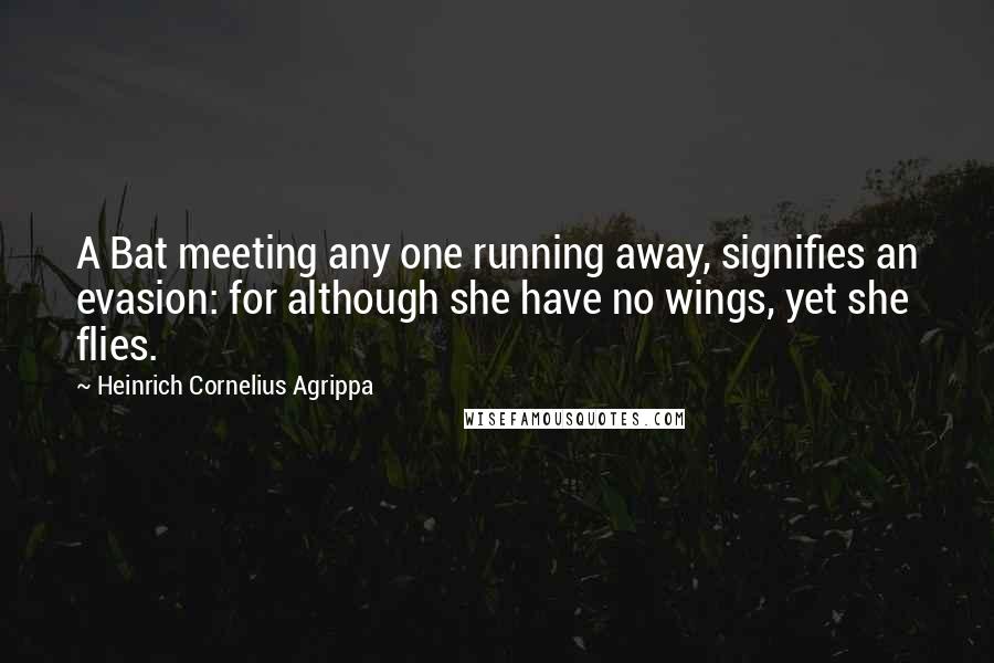 Heinrich Cornelius Agrippa Quotes: A Bat meeting any one running away, signifies an evasion: for although she have no wings, yet she flies.