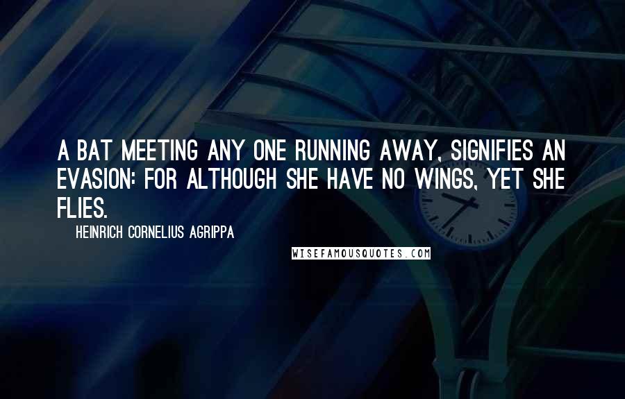 Heinrich Cornelius Agrippa Quotes: A Bat meeting any one running away, signifies an evasion: for although she have no wings, yet she flies.