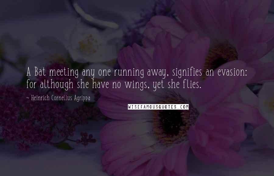 Heinrich Cornelius Agrippa Quotes: A Bat meeting any one running away, signifies an evasion: for although she have no wings, yet she flies.