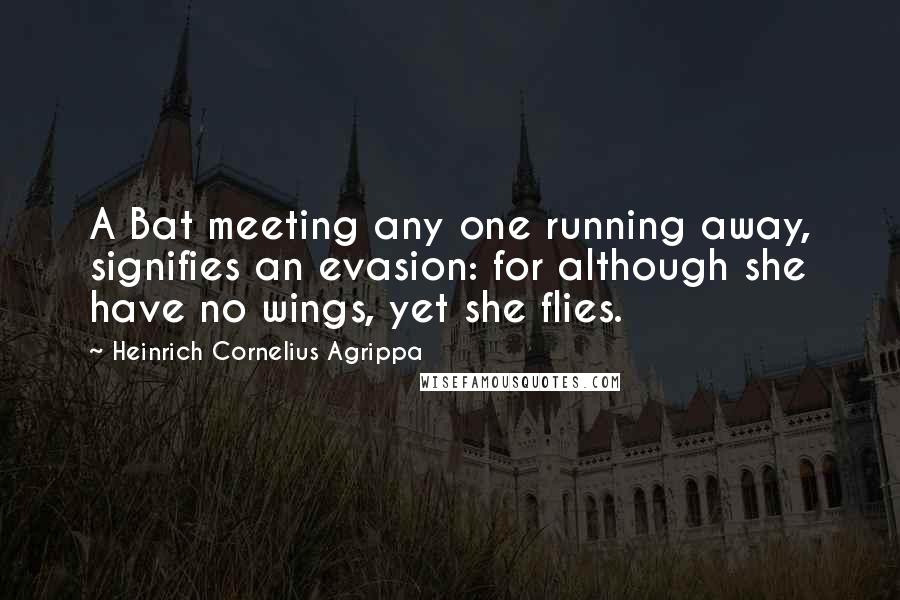 Heinrich Cornelius Agrippa Quotes: A Bat meeting any one running away, signifies an evasion: for although she have no wings, yet she flies.