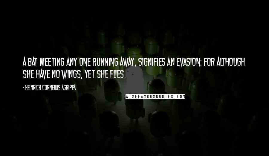 Heinrich Cornelius Agrippa Quotes: A Bat meeting any one running away, signifies an evasion: for although she have no wings, yet she flies.