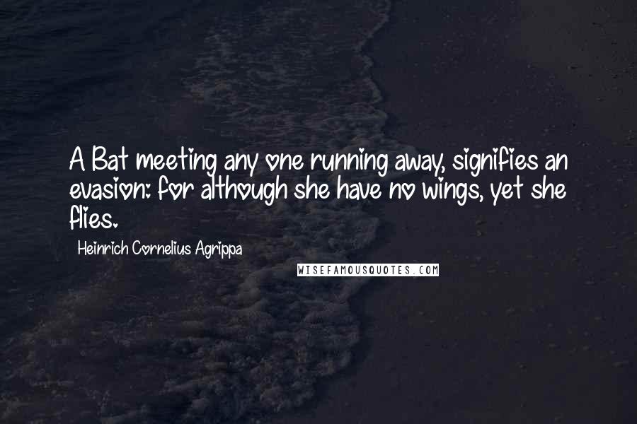 Heinrich Cornelius Agrippa Quotes: A Bat meeting any one running away, signifies an evasion: for although she have no wings, yet she flies.