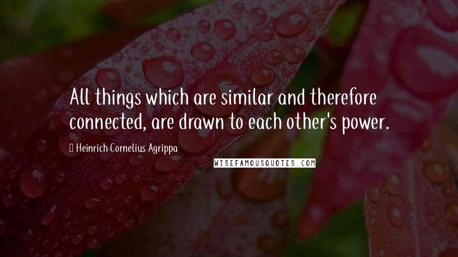 Heinrich Cornelius Agrippa Quotes: All things which are similar and therefore connected, are drawn to each other's power.