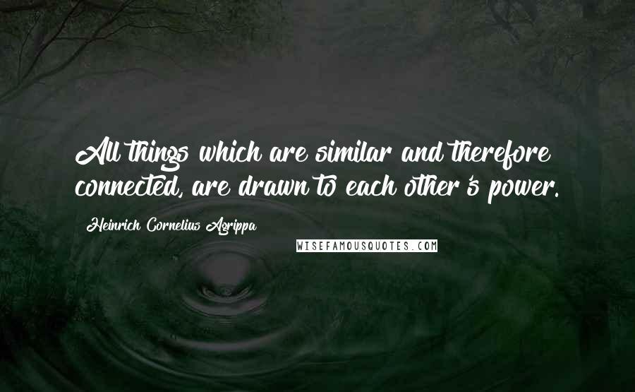 Heinrich Cornelius Agrippa Quotes: All things which are similar and therefore connected, are drawn to each other's power.