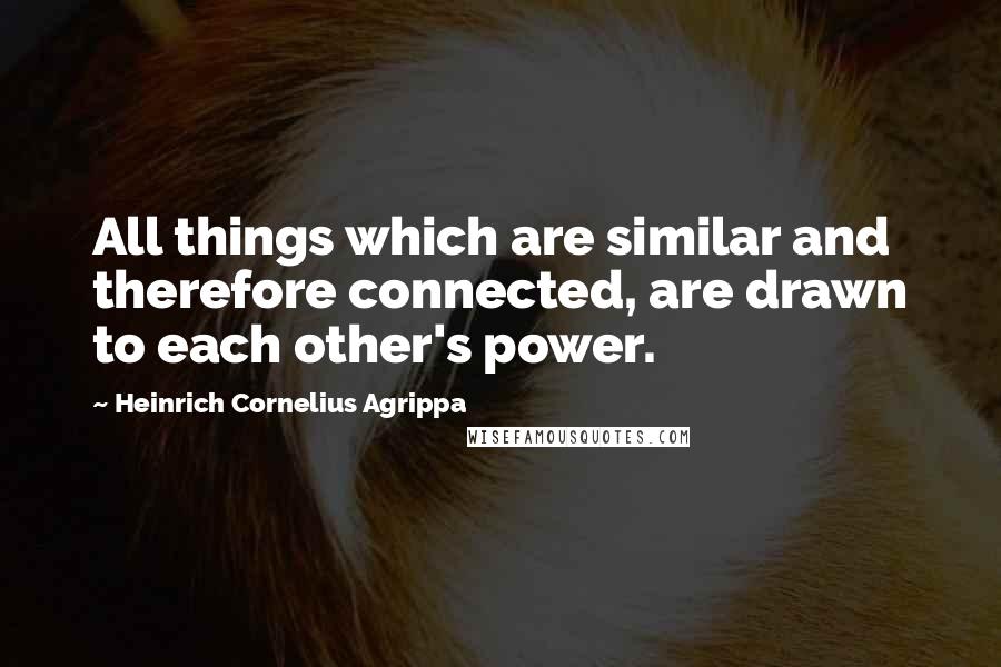 Heinrich Cornelius Agrippa Quotes: All things which are similar and therefore connected, are drawn to each other's power.