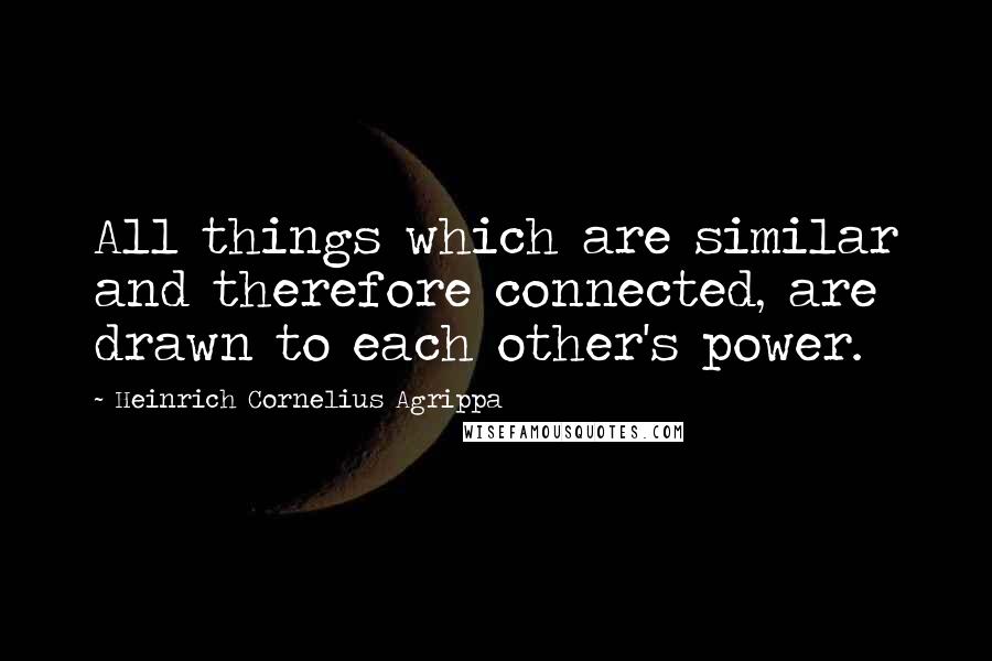 Heinrich Cornelius Agrippa Quotes: All things which are similar and therefore connected, are drawn to each other's power.