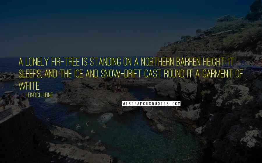 Heinrich Heine Quotes: A lonely fir-tree is standing On a northern barren height; It sleeps, and the ice and snow-drift Cast round it a garment of white.