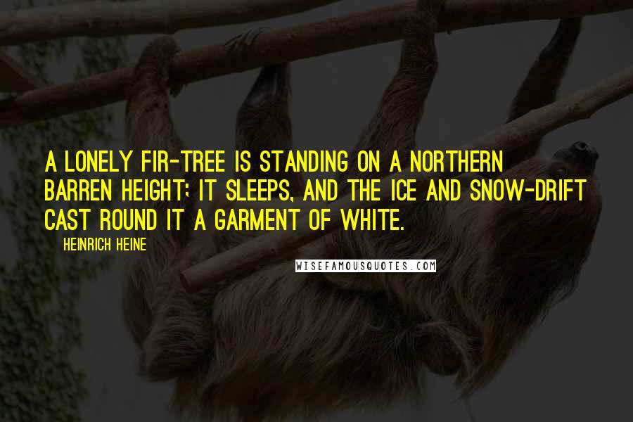 Heinrich Heine Quotes: A lonely fir-tree is standing On a northern barren height; It sleeps, and the ice and snow-drift Cast round it a garment of white.