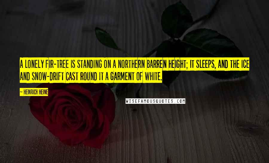 Heinrich Heine Quotes: A lonely fir-tree is standing On a northern barren height; It sleeps, and the ice and snow-drift Cast round it a garment of white.