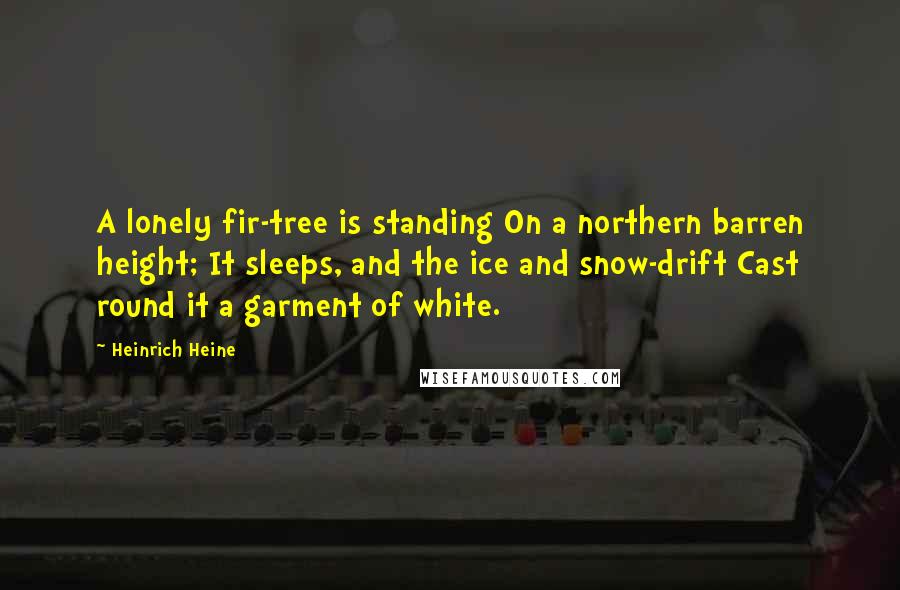 Heinrich Heine Quotes: A lonely fir-tree is standing On a northern barren height; It sleeps, and the ice and snow-drift Cast round it a garment of white.