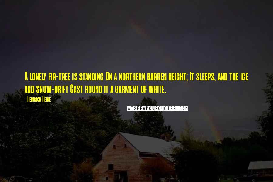 Heinrich Heine Quotes: A lonely fir-tree is standing On a northern barren height; It sleeps, and the ice and snow-drift Cast round it a garment of white.