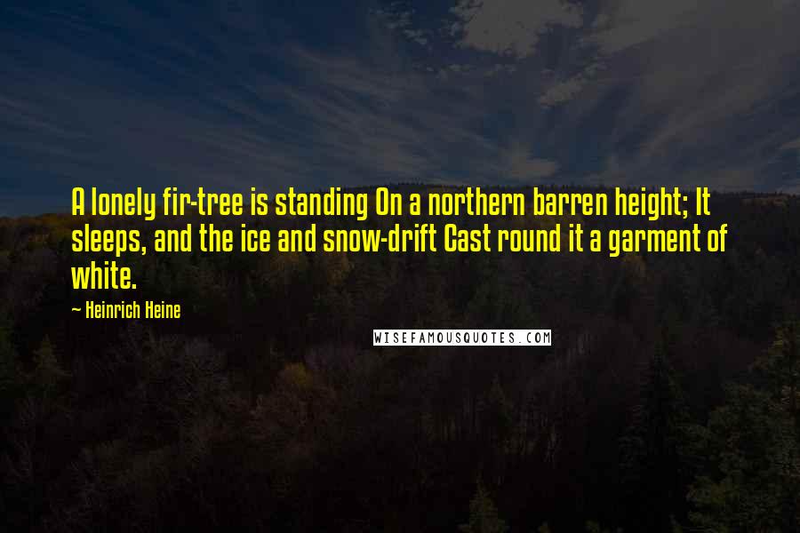Heinrich Heine Quotes: A lonely fir-tree is standing On a northern barren height; It sleeps, and the ice and snow-drift Cast round it a garment of white.