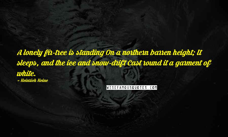Heinrich Heine Quotes: A lonely fir-tree is standing On a northern barren height; It sleeps, and the ice and snow-drift Cast round it a garment of white.