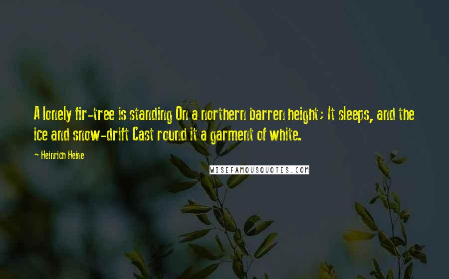 Heinrich Heine Quotes: A lonely fir-tree is standing On a northern barren height; It sleeps, and the ice and snow-drift Cast round it a garment of white.
