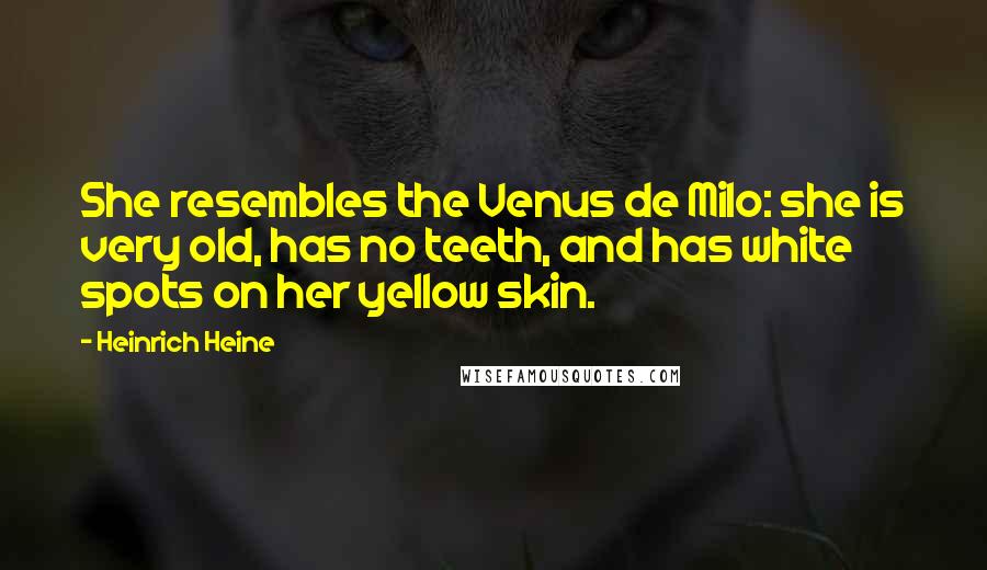 Heinrich Heine Quotes: She resembles the Venus de Milo: she is very old, has no teeth, and has white spots on her yellow skin.