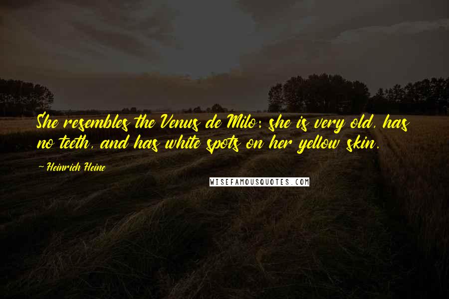 Heinrich Heine Quotes: She resembles the Venus de Milo: she is very old, has no teeth, and has white spots on her yellow skin.
