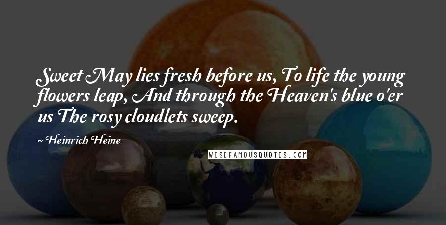 Heinrich Heine Quotes: Sweet May lies fresh before us, To life the young flowers leap, And through the Heaven's blue o'er us The rosy cloudlets sweep.