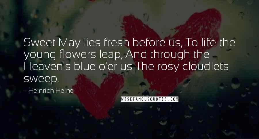 Heinrich Heine Quotes: Sweet May lies fresh before us, To life the young flowers leap, And through the Heaven's blue o'er us The rosy cloudlets sweep.